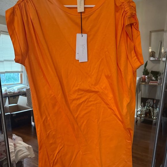 zero and maria cornejo jersey ruched muscle dress tangerine size large NWT - Picture 2 of 5
